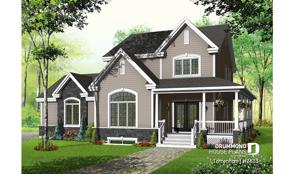 front - BASE MODEL - 3 bedroom 3 bathroom house plan, large master suite, 2-car side-entry garage, large laundry room - Tottenham