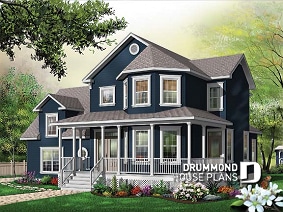 front - BASE MODEL - Charming 3 bedroom country style house plan, 2-car garage, bonus room, home office with fireplace - The Honeycomb 5