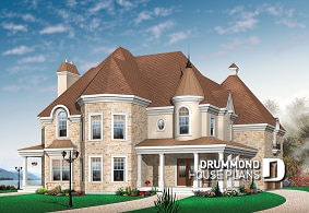 front - BASE MODEL - 3 to 4 bedroom European style house plan, master suite with fireplace, home office, formal dining - Versaille