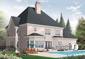 Rear view - BASE MODEL - Luxurious Classical 4 to 5 bedroom house plan, 3-car garage, 2 master suites, home office, large bonus room - The Wheaton