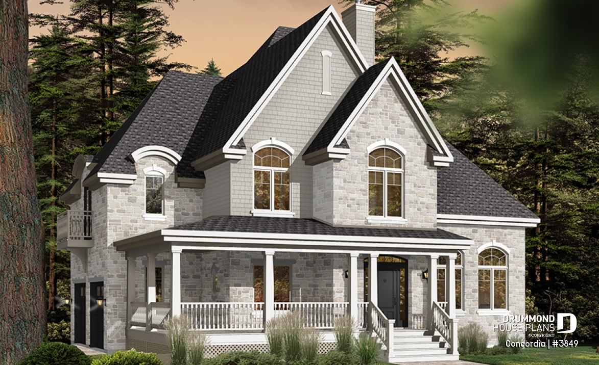 Color version 1 - Front - Classic style 4 bedroom house plan, home office, breakfast nook, large laundry room, master suite, 4 beds - Concordia