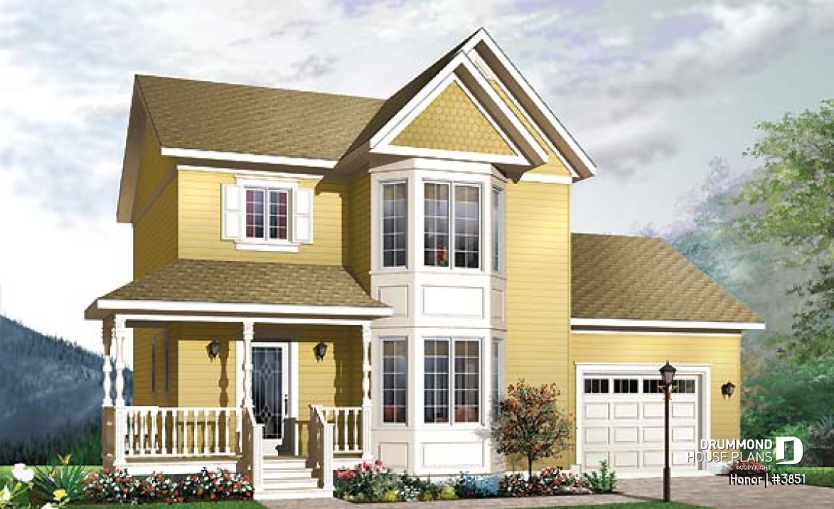 front - BASE MODEL - 3 bedroom victorian house plan with garage, great kitchen, laundry room on main floor - Honor