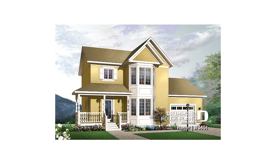 front - BASE MODEL - 3 bedroom victorian house plan with garage, great kitchen, laundry room on main floor - Honor