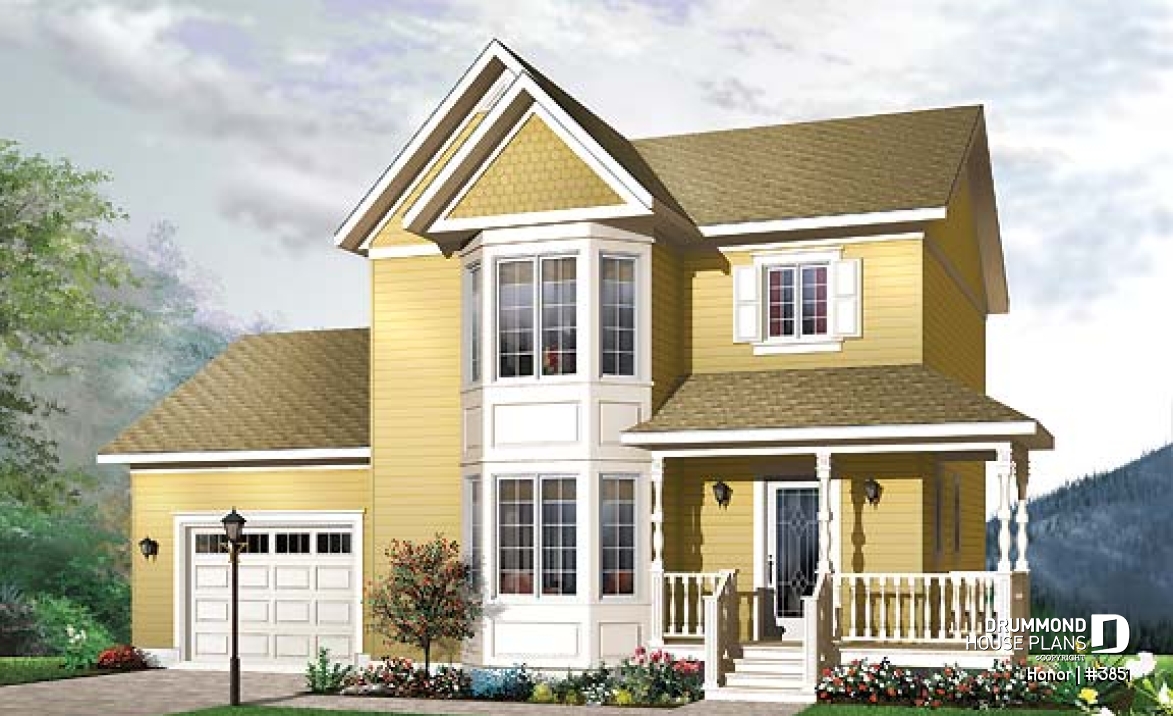 front - BASE MODEL - 3 bedroom victorian house plan with garage, great kitchen, laundry room on main floor - Honor