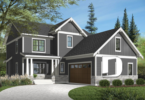 Color version 3 - Front - Farm cottage house plan with 4 bedrooms, master suite, home office, courtyard garage, fireplace, covered porch - Nikolas 2