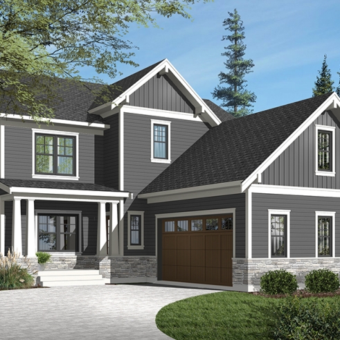Color version 3 - Front - Farm cottage house plan with 4 bedrooms, master suite, home office, courtyard garage, fireplace, covered porch - Nikolas 2