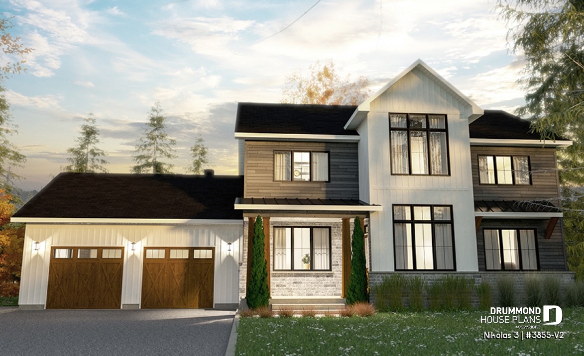 front - BASE MODEL - 4 bedroom house plan with 2-car garage, pantry, mud room, master on 2nd floor, home office and more! - Nikolas 3