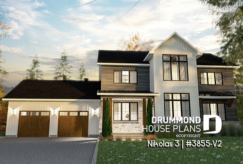 front - BASE MODEL - 4 bedroom house plan with 2-car garage, pantry, mud room, master on 2nd floor, home office and more! - Nikolas 3