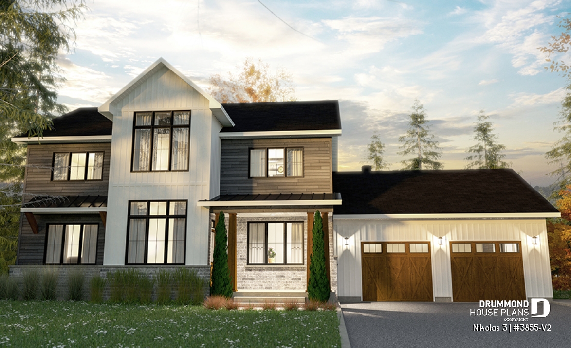 front - BASE MODEL - 4 bedroom house plan with 2-car garage, pantry, mud room, master on 2nd floor, home office and more! - Nikolas 3