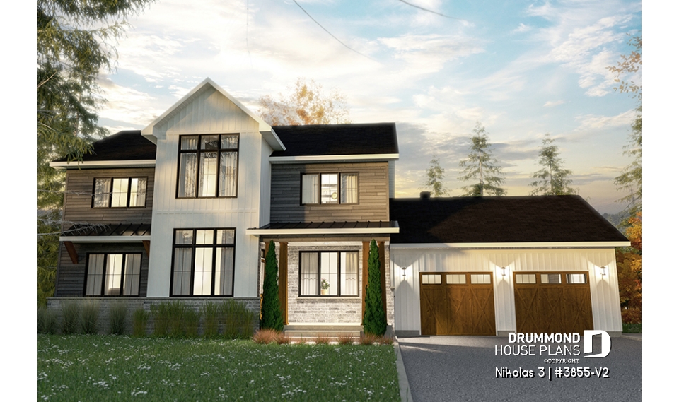 front - BASE MODEL - 4 bedroom house plan with 2-car garage, pantry, mud room, master on 2nd floor, home office and more! - Nikolas 3