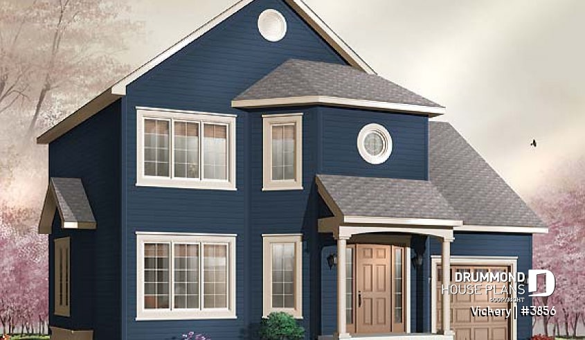 front - BASE MODEL - American cottage, open floor plan, 3 bedrooms, garage, maximized space - Vickery