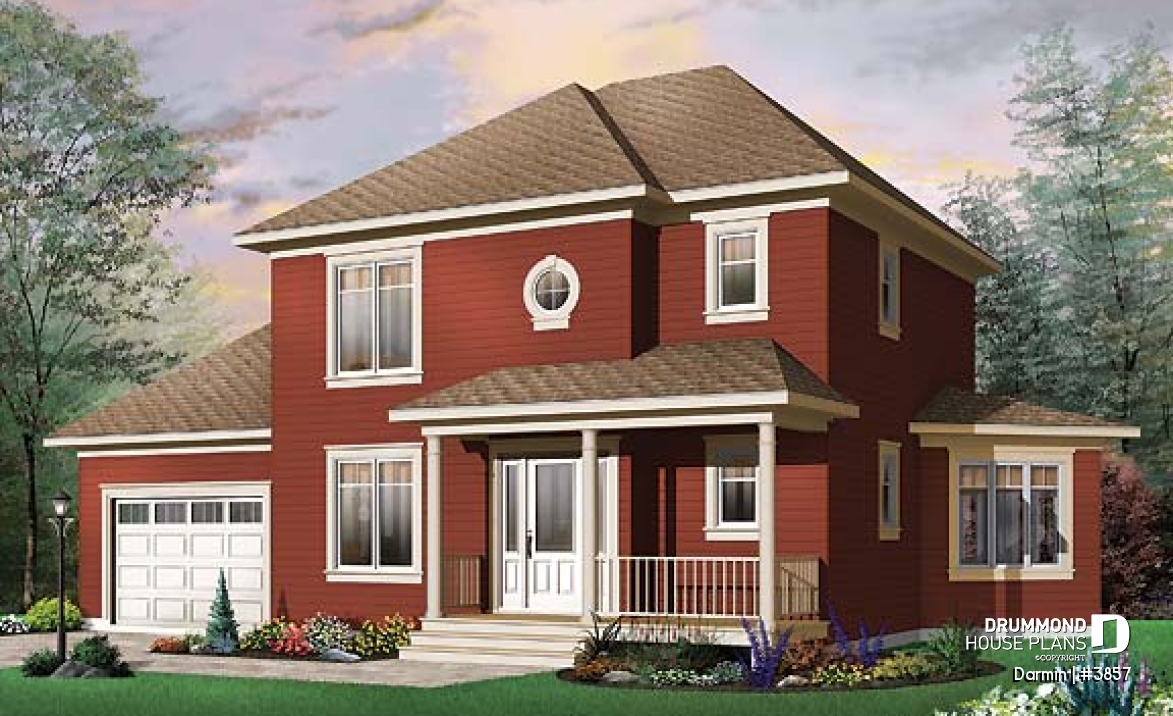 front - BASE MODEL - 2 storey 3 bedroom house plan with garage, spacious family room with lots of windows, formal dining room - Darmin