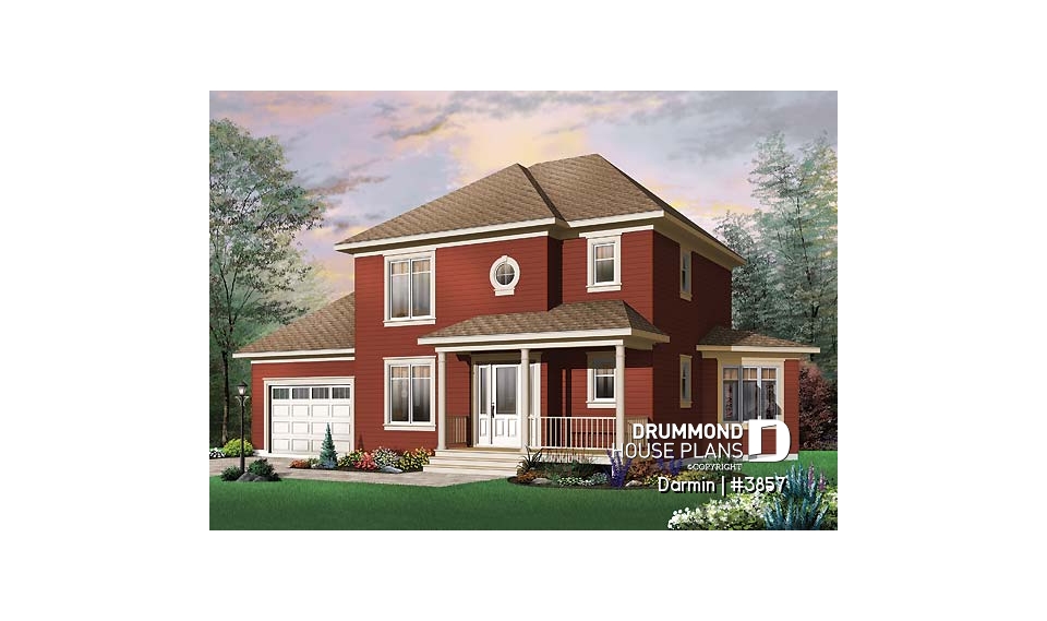 front - BASE MODEL - 2 storey 3 bedroom house plan with garage, spacious family room with lots of windows, formal dining room - Darmin