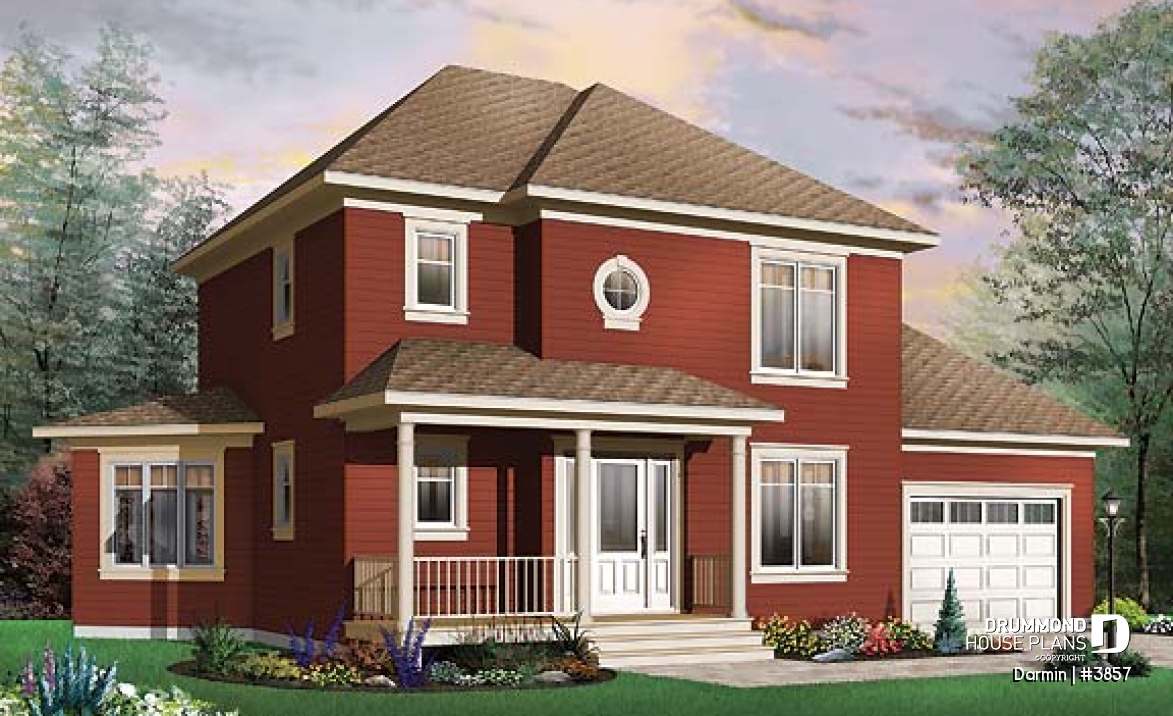 front - BASE MODEL - 2 storey 3 bedroom house plan with garage, spacious family room with lots of windows, formal dining room - Darmin