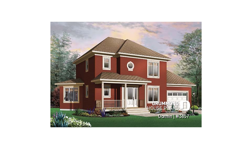 front - BASE MODEL - 2 storey 3 bedroom house plan with garage, spacious family room with lots of windows, formal dining room - Darmin