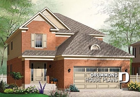 front - BASE MODEL - Narrow lot house plan, master suite, home office, secondary beds with jack and jill bathroom - Iverness