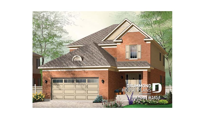 front - BASE MODEL - Narrow lot house plan, master suite, home office, secondary beds with jack and jill bathroom - Iverness
