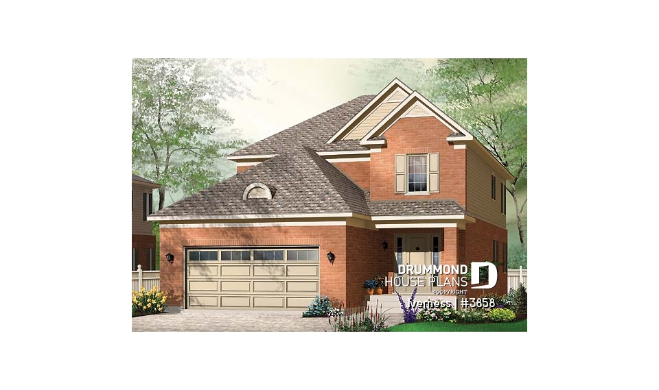 front - BASE MODEL - Narrow lot house plan, master suite, home office, secondary beds with jack and jill bathroom - Iverness