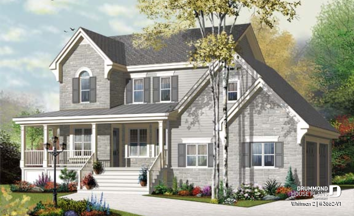 front - BASE MODEL - Great country house plan with master suite, well appointed kitchen and double garage - Whitman 2