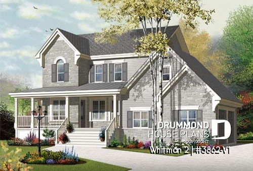 front - BASE MODEL - Great country house plan with master suite, well appointed kitchen and double garage - Whitman 2