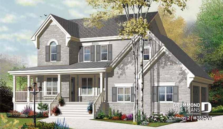 front - BASE MODEL - Great country house plan with master suite, well appointed kitchen and double garage - Whitman 2