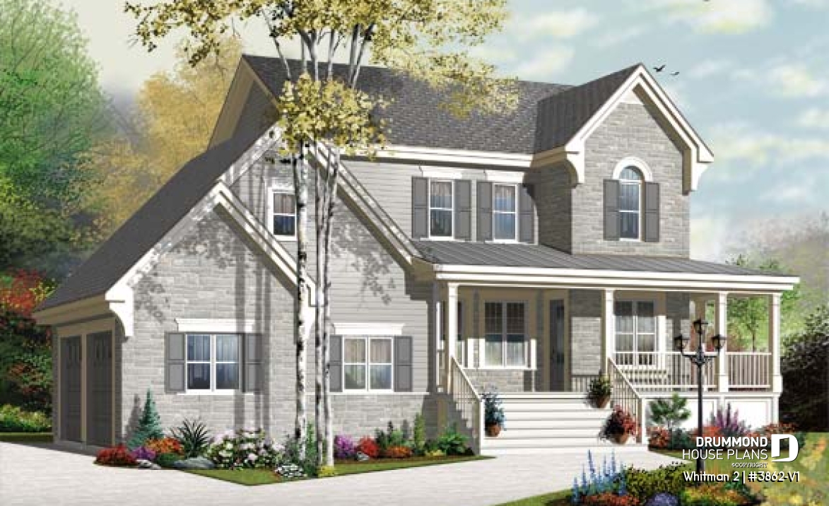 front - BASE MODEL - Great country house plan with master suite, well appointed kitchen and double garage - Whitman 2