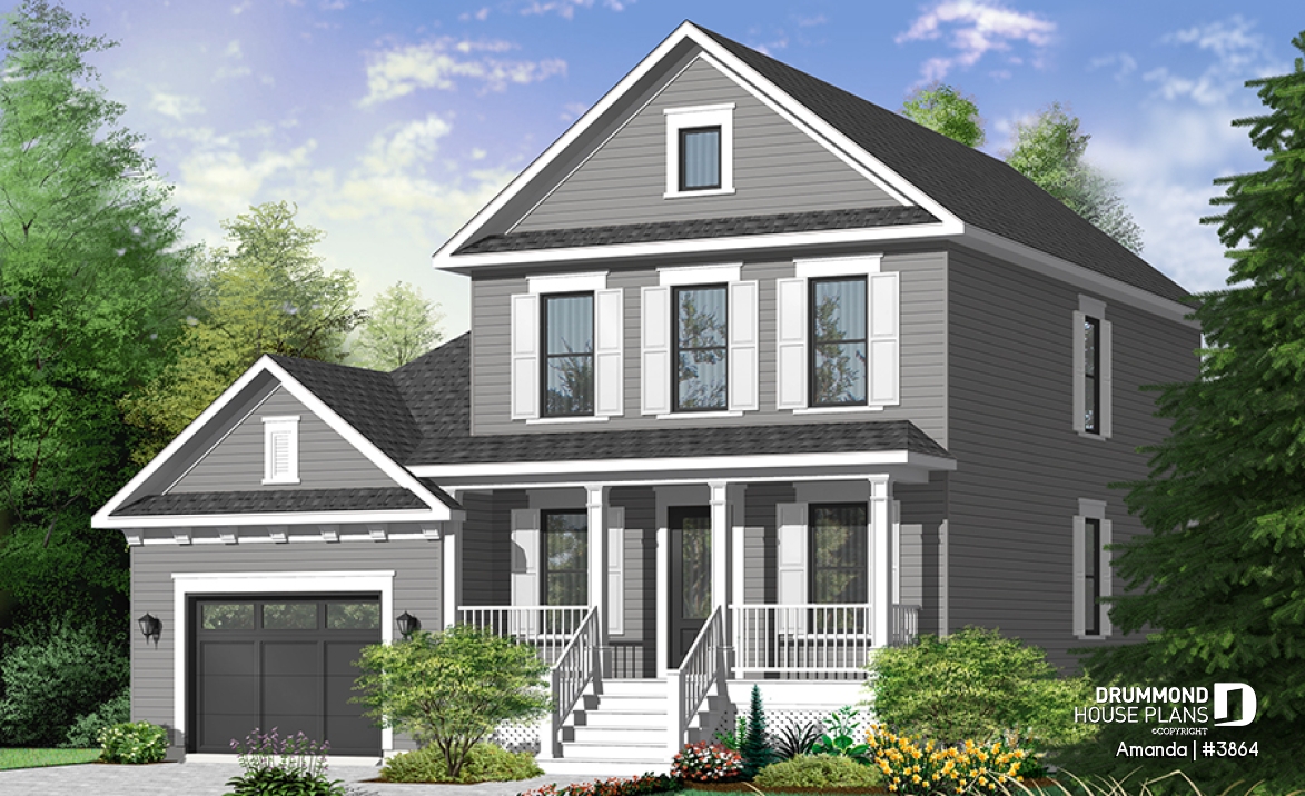 front - BASE MODEL - Traditional 3 beds home, open floor plan with nice fireplace, 3 bedrooms, laundry on second floor - Amanda
