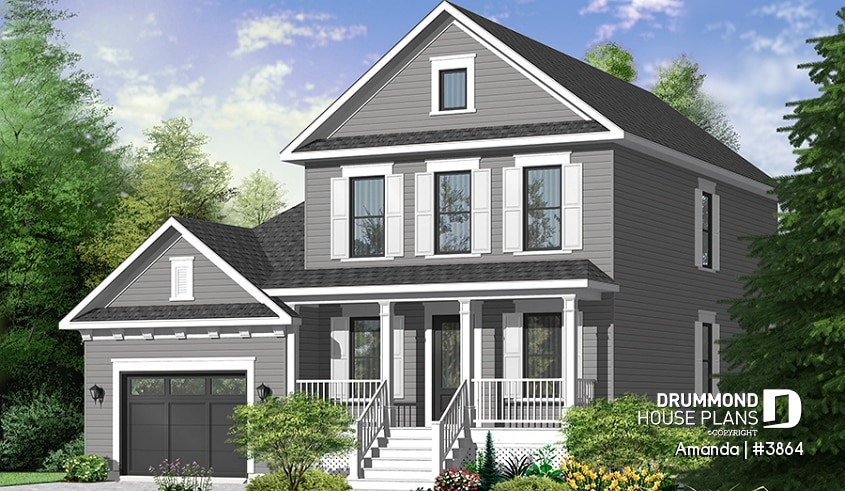 front - BASE MODEL - Traditional 3 beds home, open floor plan with nice fireplace, 3 bedrooms, laundry on second floor - Amanda