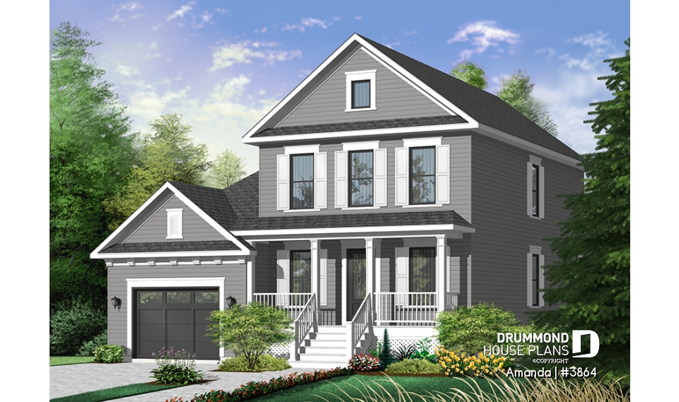 front - BASE MODEL - Traditional 3 beds home, open floor plan with nice fireplace, 3 bedrooms, laundry on second floor - Amanda