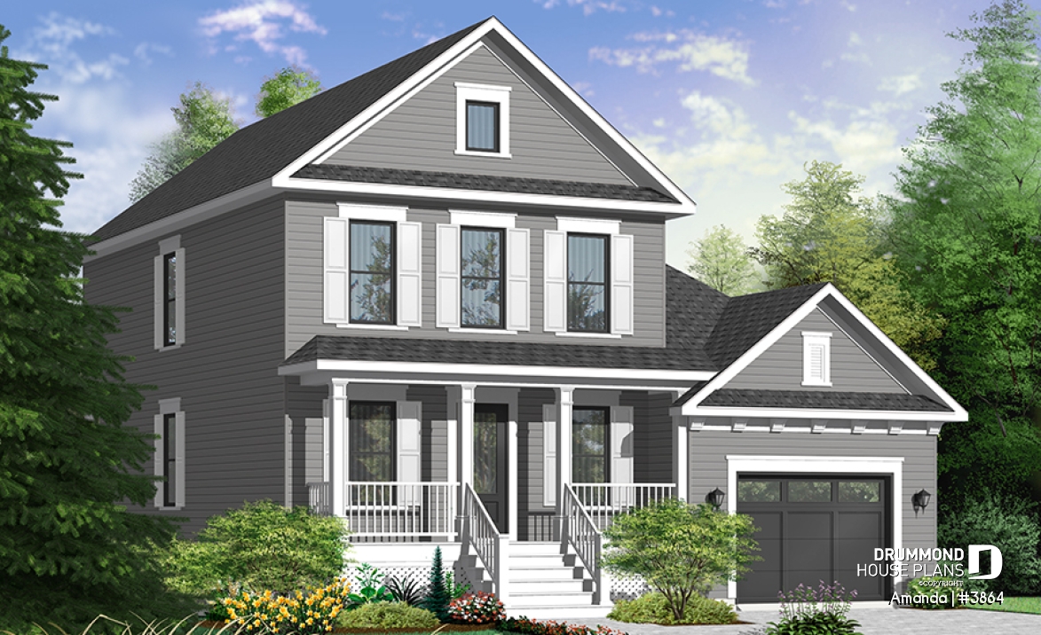 front - BASE MODEL - Traditional 3 beds home, open floor plan with nice fireplace, 3 bedrooms, laundry on second floor - Amanda