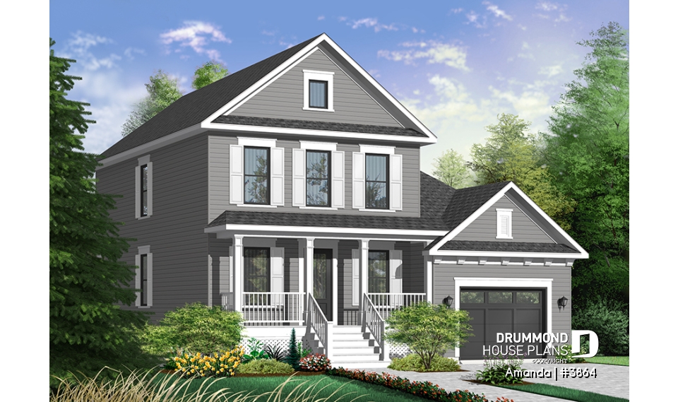 front - BASE MODEL - Traditional 3 beds home, open floor plan with nice fireplace, 3 bedrooms, laundry on second floor - Amanda