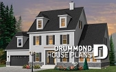 front - BASE MODEL - White colonial house plan with shutters, master suite with sitting area, home office, home gym & solarium - Chisholm