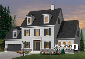front - BASE MODEL - White colonial house plan with shutters, master suite with sitting area, home office, home gym & solarium - Chisholm