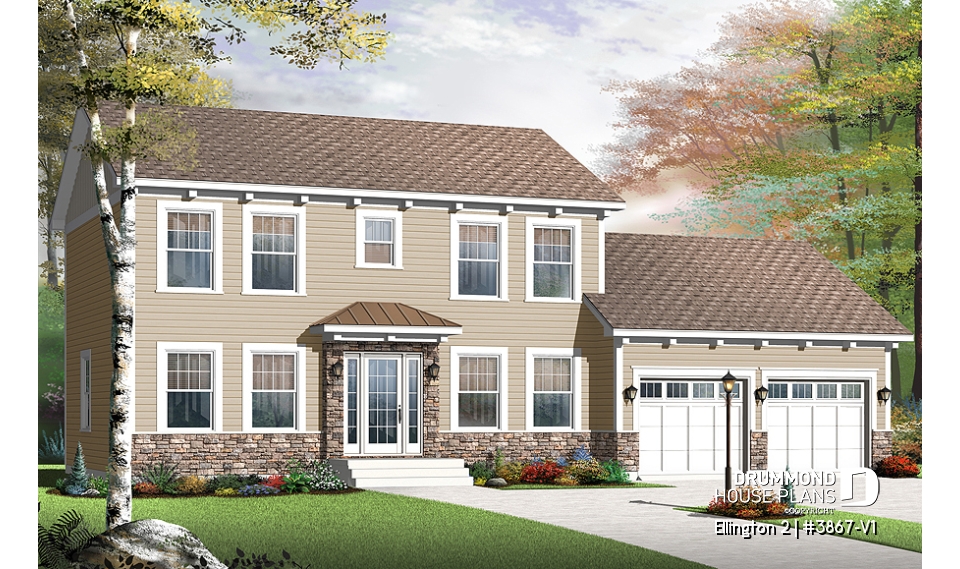 front - BASE MODEL - Large, economical, 4 bedroom Craftsman home, great laundry &amp; pantry area, master suite - Ellington 2