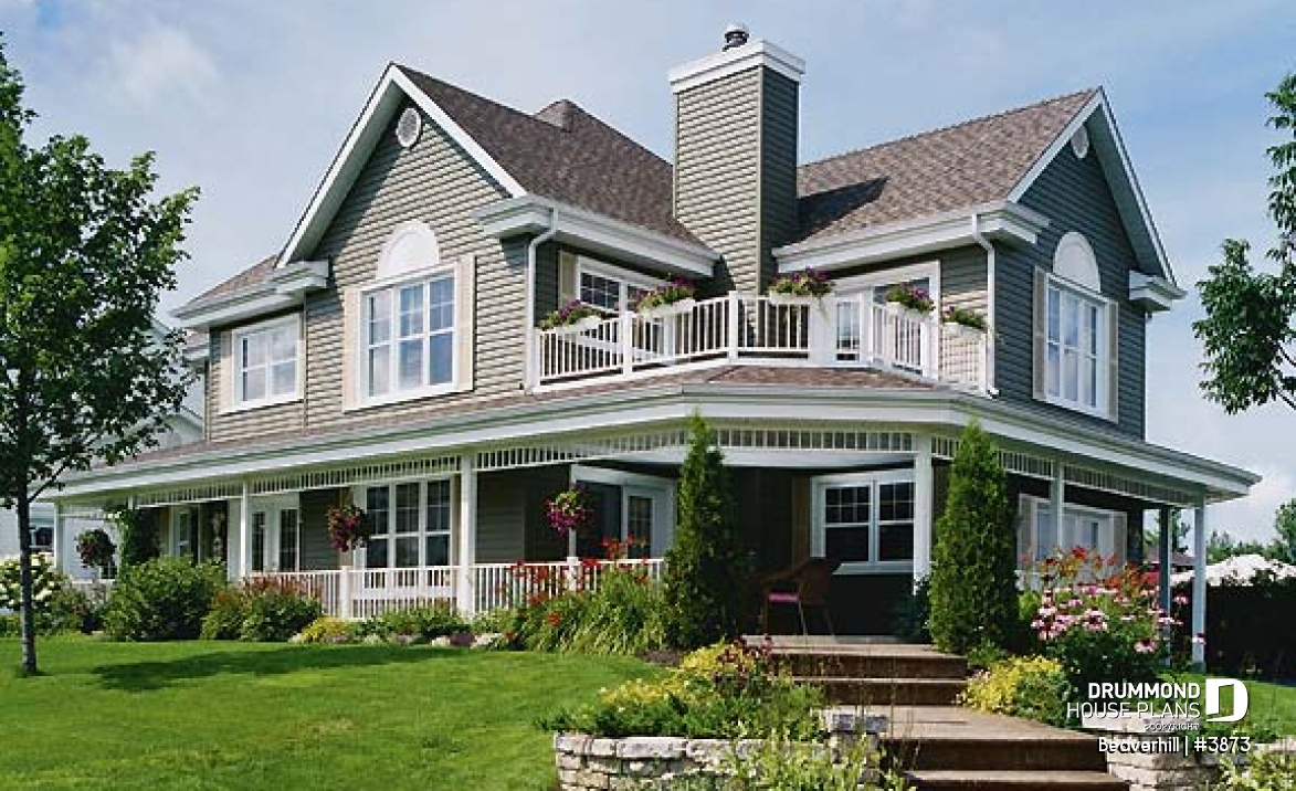 front - BASE MODEL - Beautiful lakefront home plan with home elevator, 5 bedroom with large master suite and double garage - Beaverhill