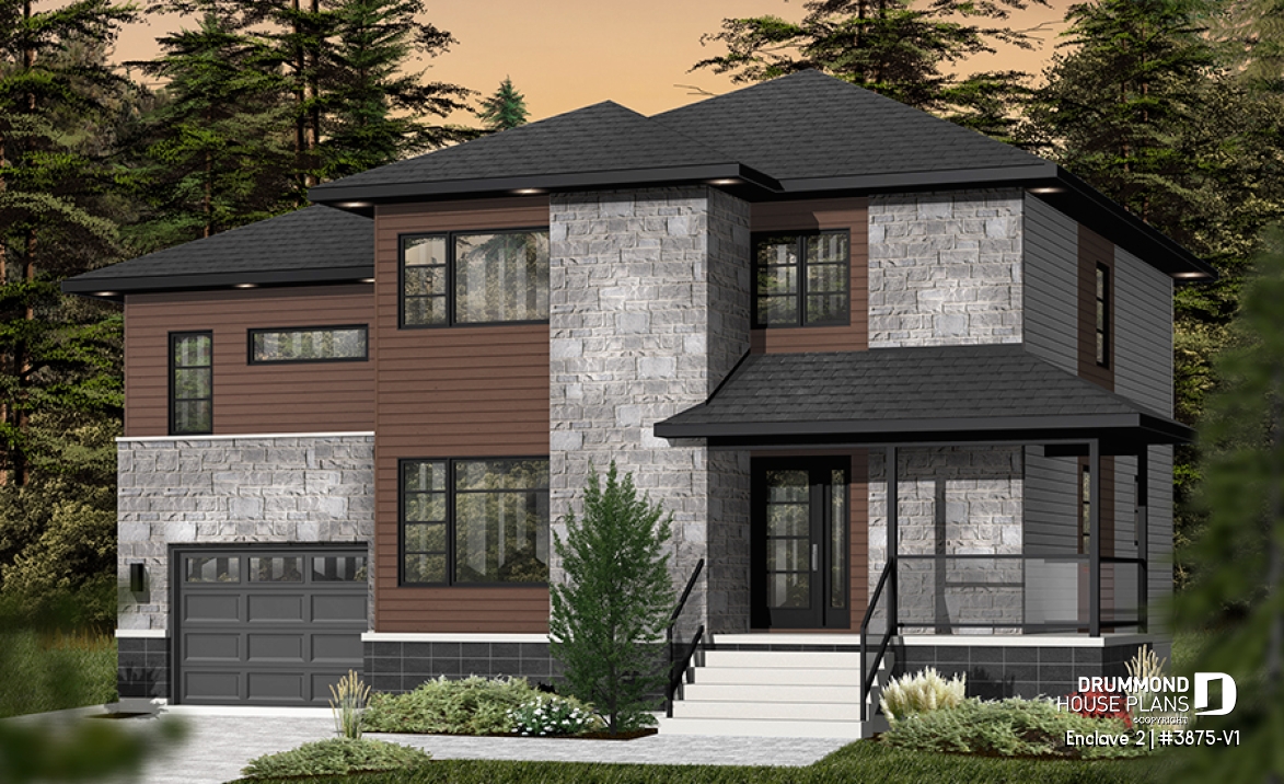 Color version 1 - Front - Large 4 to 5 bedroom Modern Home with garage, great master suite, game room on second floor - Enclave 2