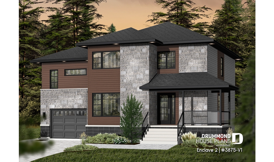 Color version 1 - Front - Large 4 to 5 bedroom Modern Home with garage, great master suite, game room on second floor - Enclave 2