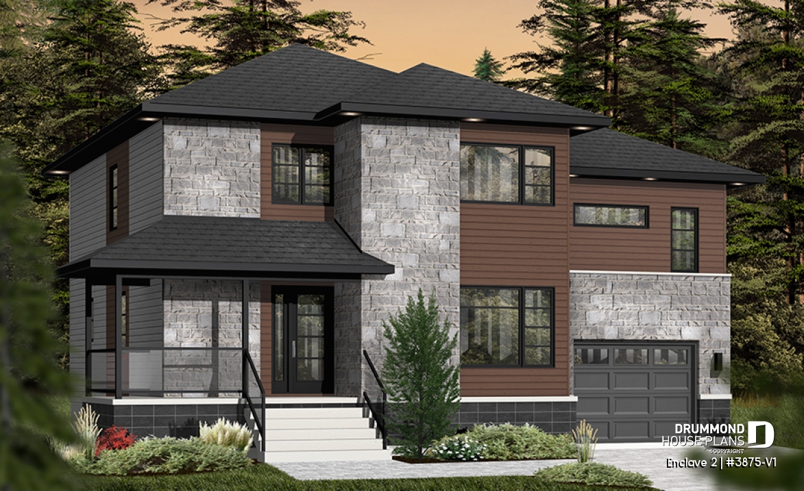 Color version 1 - Front - Large 4 to 5 bedroom Modern Home with garage, great master suite, game room on second floor - Enclave 2