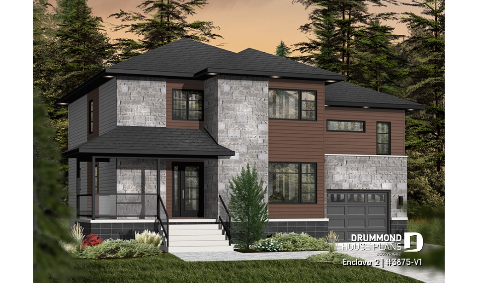 Color version 1 - Front - Large 4 to 5 bedroom Modern Home with garage, great master suite, game room on second floor - Enclave 2