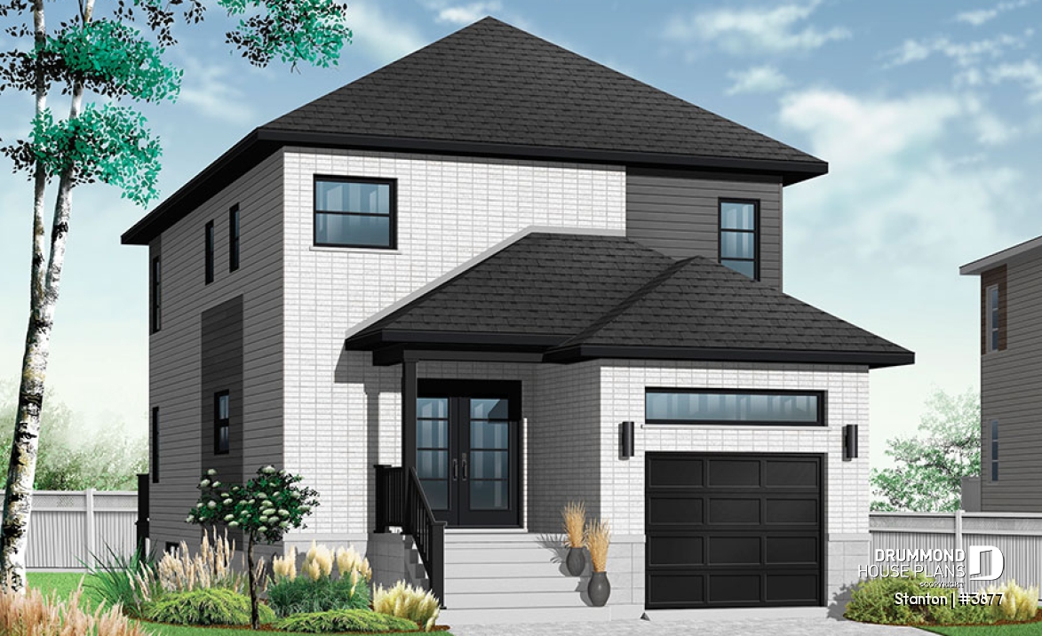 front - BASE MODEL - 2-storey contemporary house plan 3 bedroom with garage, master suite, open floor plan, narrow lots - Stanton