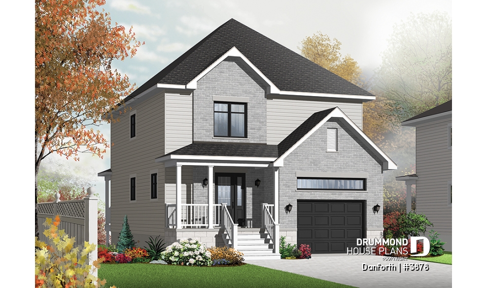 front - BASE MODEL - Modern 2 storey house plan, 3 bedroom, rear covered terrace, mezzanine and garage - Danforth
