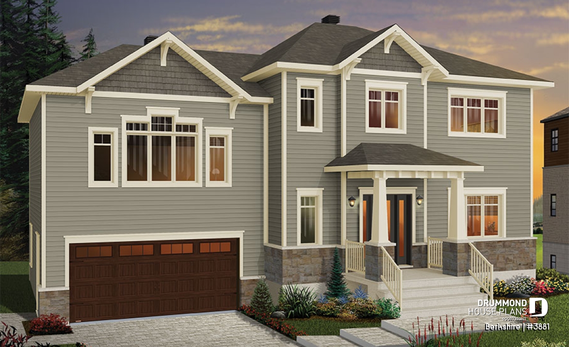 front - BASE MODEL - Beautiful transitional style home plan, large bonus space, open floor plan concept with large kitchen island - Berkshire