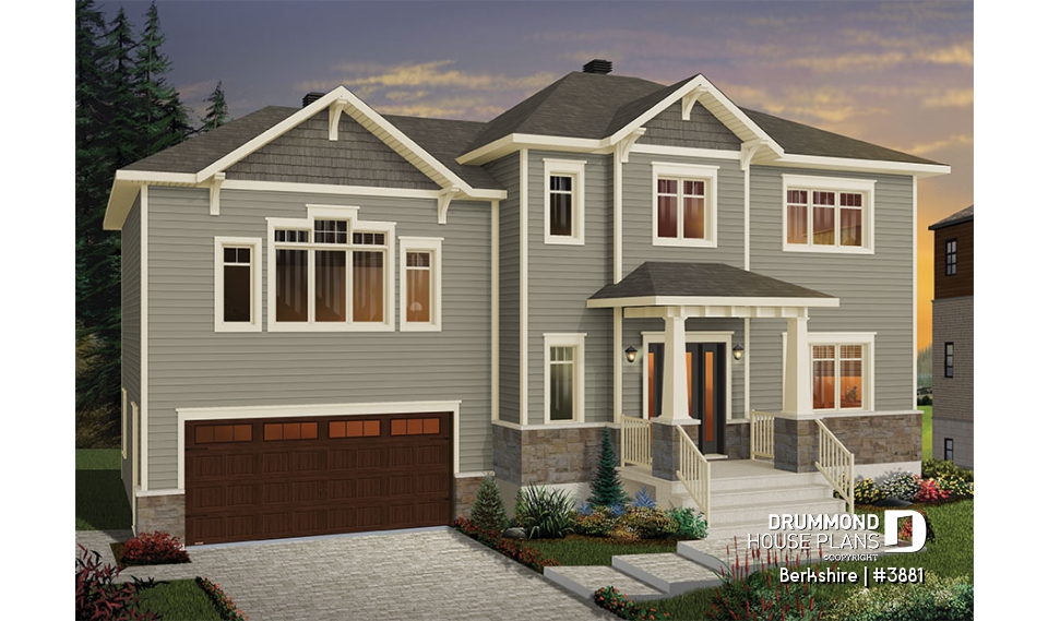 front - BASE MODEL - Beautiful transitional style home plan, large bonus space, open floor plan concept with large kitchen island - Berkshire