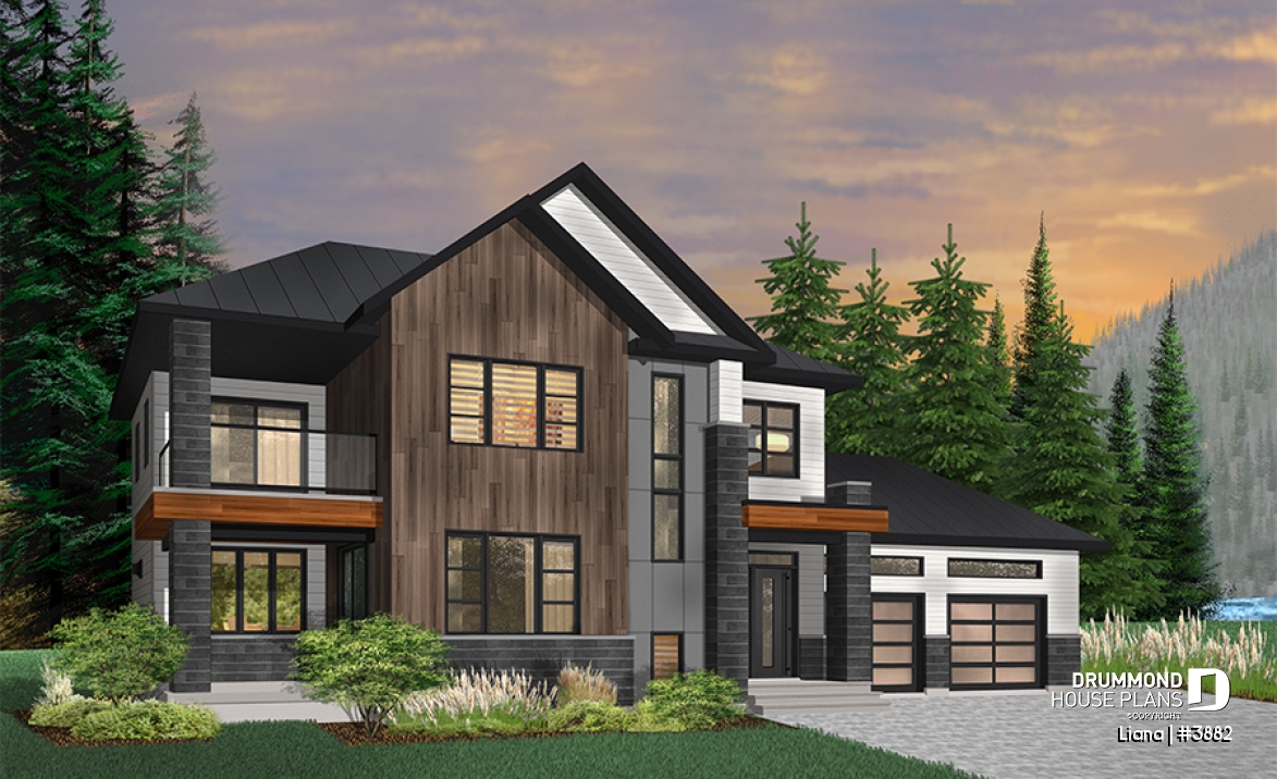 alternate - Modern cottage plan with 3 covered terraces, large master suite, open floor plans, 2 car garage - Liana