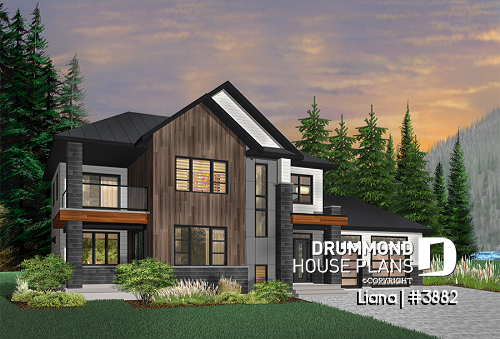 alternate - Modern cottage plan with 3 covered terraces, large master suite, open floor plans, 2 car garage - Liana