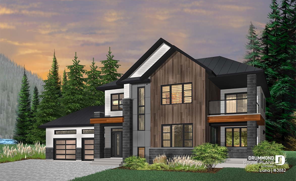 alternate - Modern cottage plan with 3 covered terraces, large master suite, open floor plans, 2 car garage - Liana