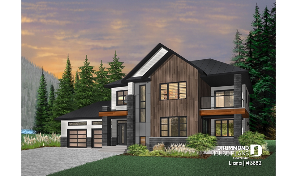 alternate - Modern cottage plan with 3 covered terraces, large master suite, open floor plans, 2 car garage - Liana
