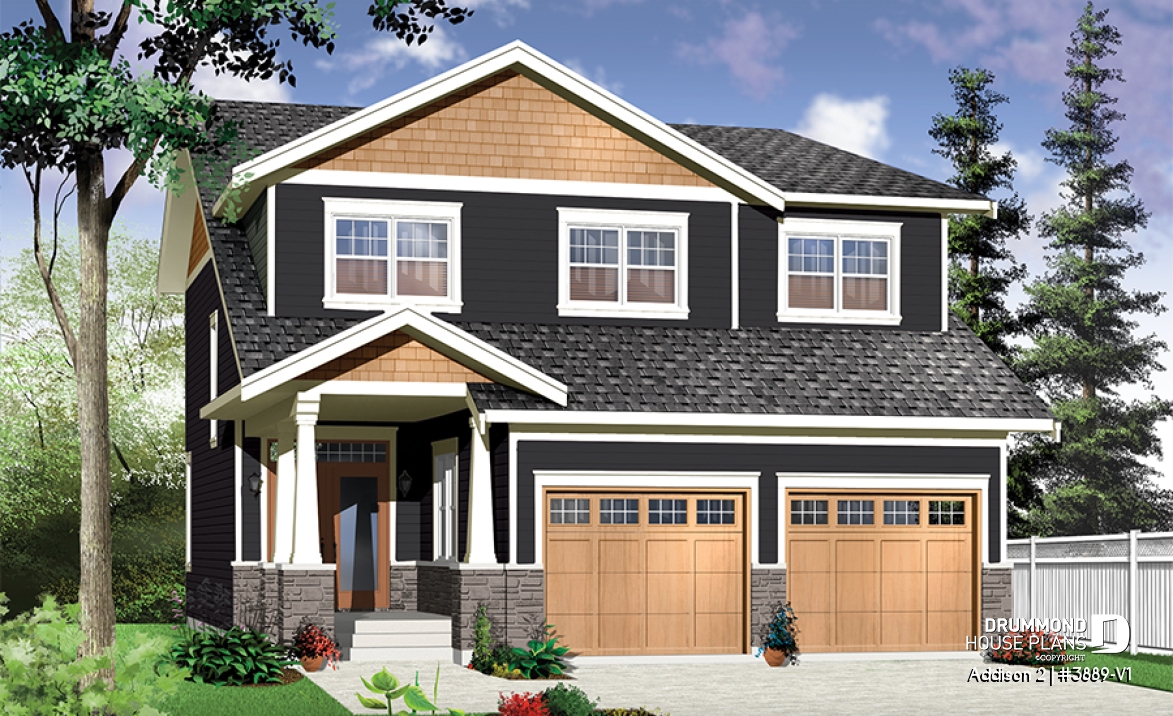 front - BASE MODEL - Craftsman 4 to 5  bedroom house plan, 2-car garage, 9' ceiling, pantry, fireplace, laundry room on main floor - Addison 2