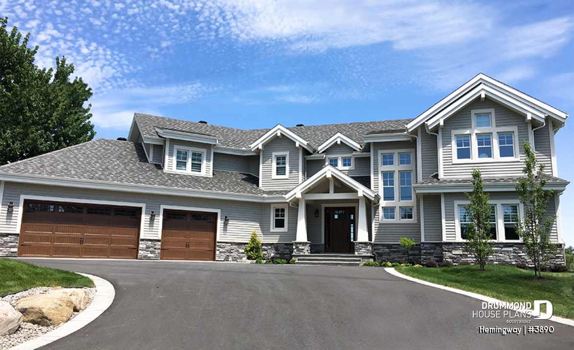 front - BASE MODEL - Stunning Cape Cod style home, 4 to 5 bedrooms, large master suite, open layout, large covered deck, lakefront - Hemingway