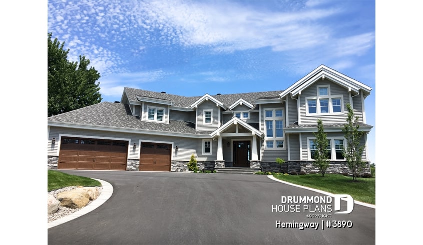 front - BASE MODEL - Luxury Craftsman style home, 4 to 5 bedrooms, large master suite, open layout, large covered deck, lakefront - Hemingway